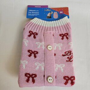 Vibrant life Medium Dog Sweater Pink Red White Bows Boss Lady Buttons 17 Inches